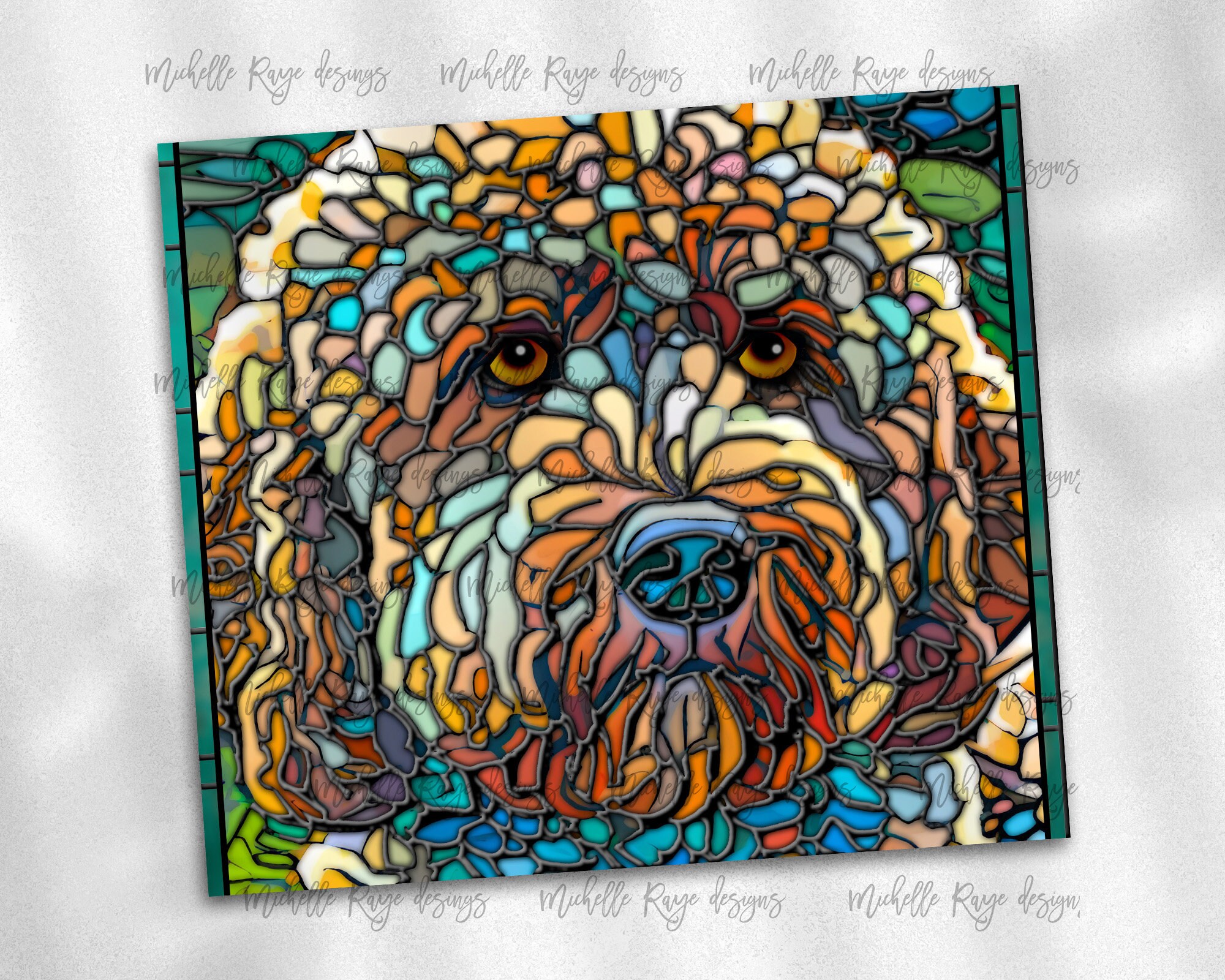 Goldendoodle Stained Glass PNG Wrap, Dog Sublimation Tumbler File, 20oz ...