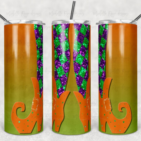 Halloween Ombre Witch Boots, Leggings, Orange, Green, Sublimation, 20 oz Skinny Tumbler, Instant Digital Download