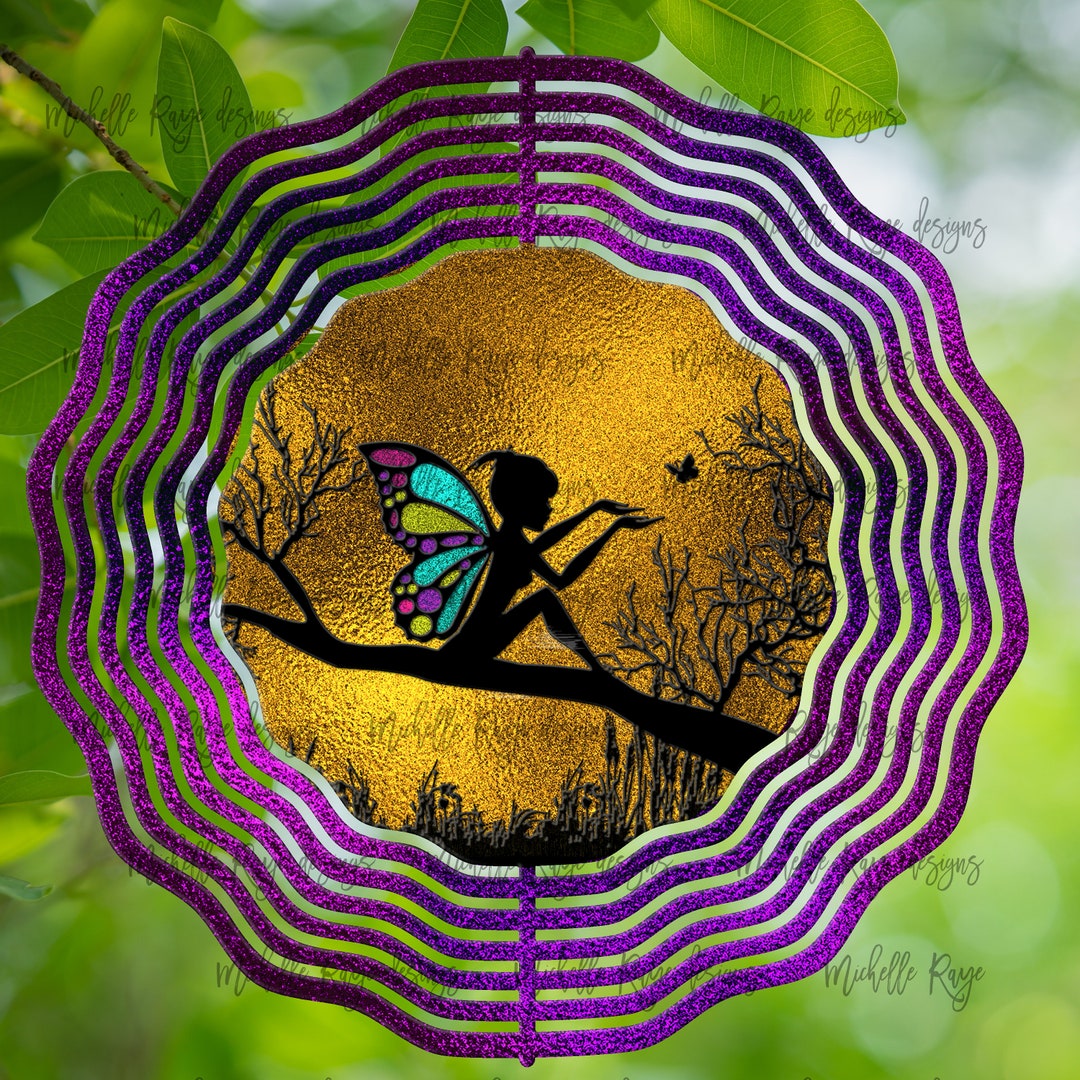 Fairy Stained Glass Wind Spinner, Hanging Wind Spinners for Outdoors