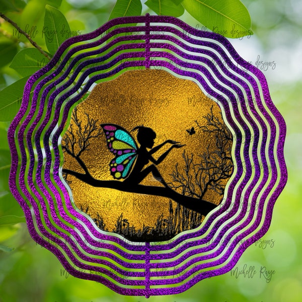 Fairy Stained Glass Wind Spinner, Hanging Wind Spinners for Outdoors, Sublimation Design, Instant Download