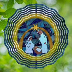African American Nativity Scene Stained Glass Hanging Wind Spinners for Outdoors, Sublimation Design, Instant Download