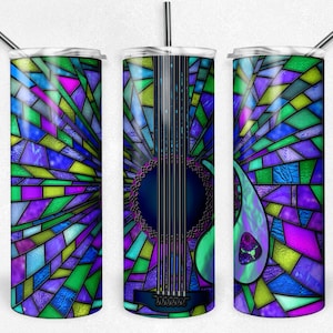 Gebrandschilderd glas gitaar PNG Tumbler Wrap, 20oz Tumbler Design, Gitaar pick Full Tumbler File, Girl Guitar, instant download, PNG JPEG