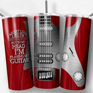 Rode en zilveren elektrische gitaar, muziekinstrument, gitarist, muziekleraar, Instant Download, 20 oz Skinny Tumbler Design