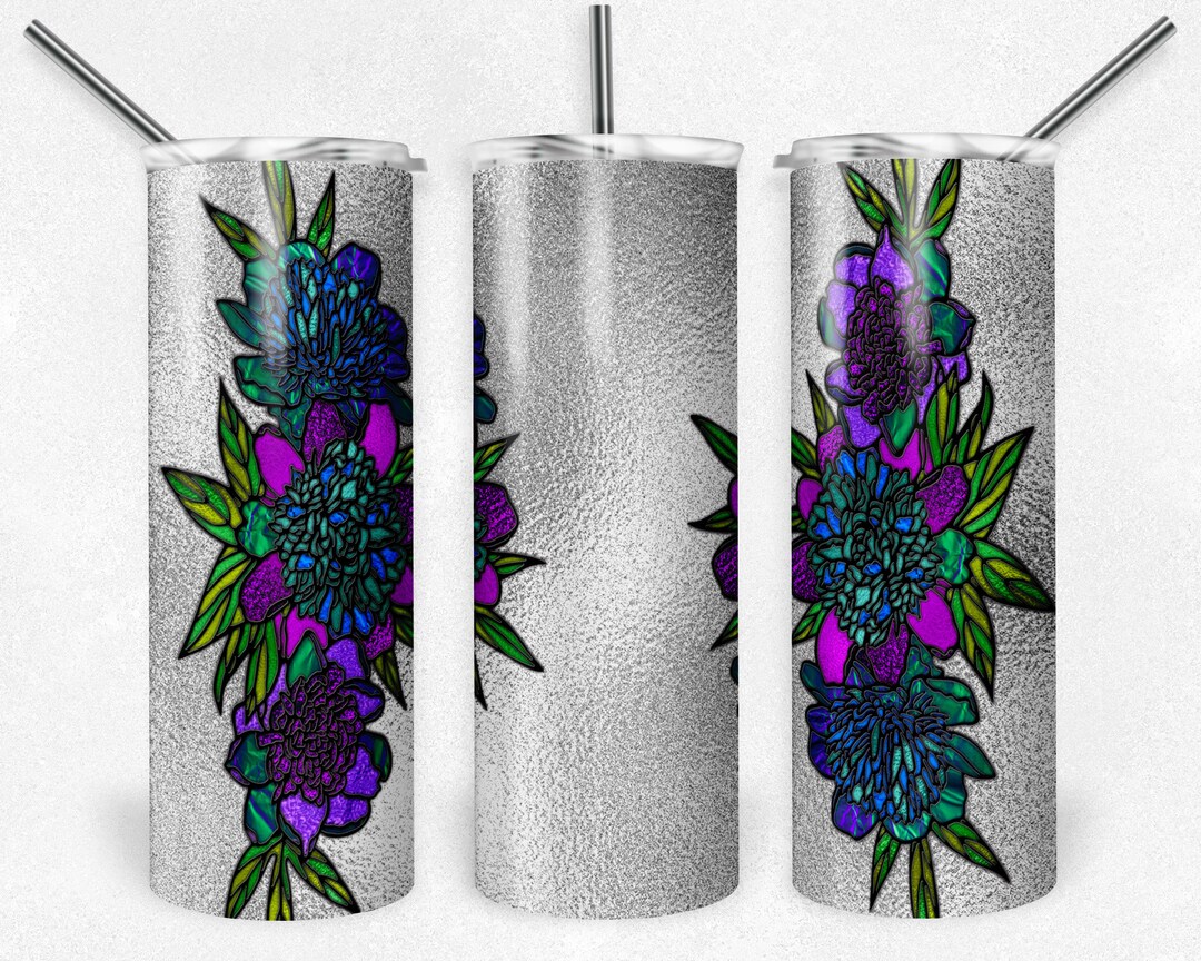 Stained Glass Floral Border Blank, Stained Glass Flowers, Blank for