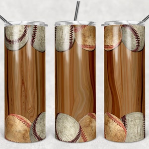 Béisbol en grano de madera claro, vasos flacos, vaso de 20 oz, descarga instantánea, PNG