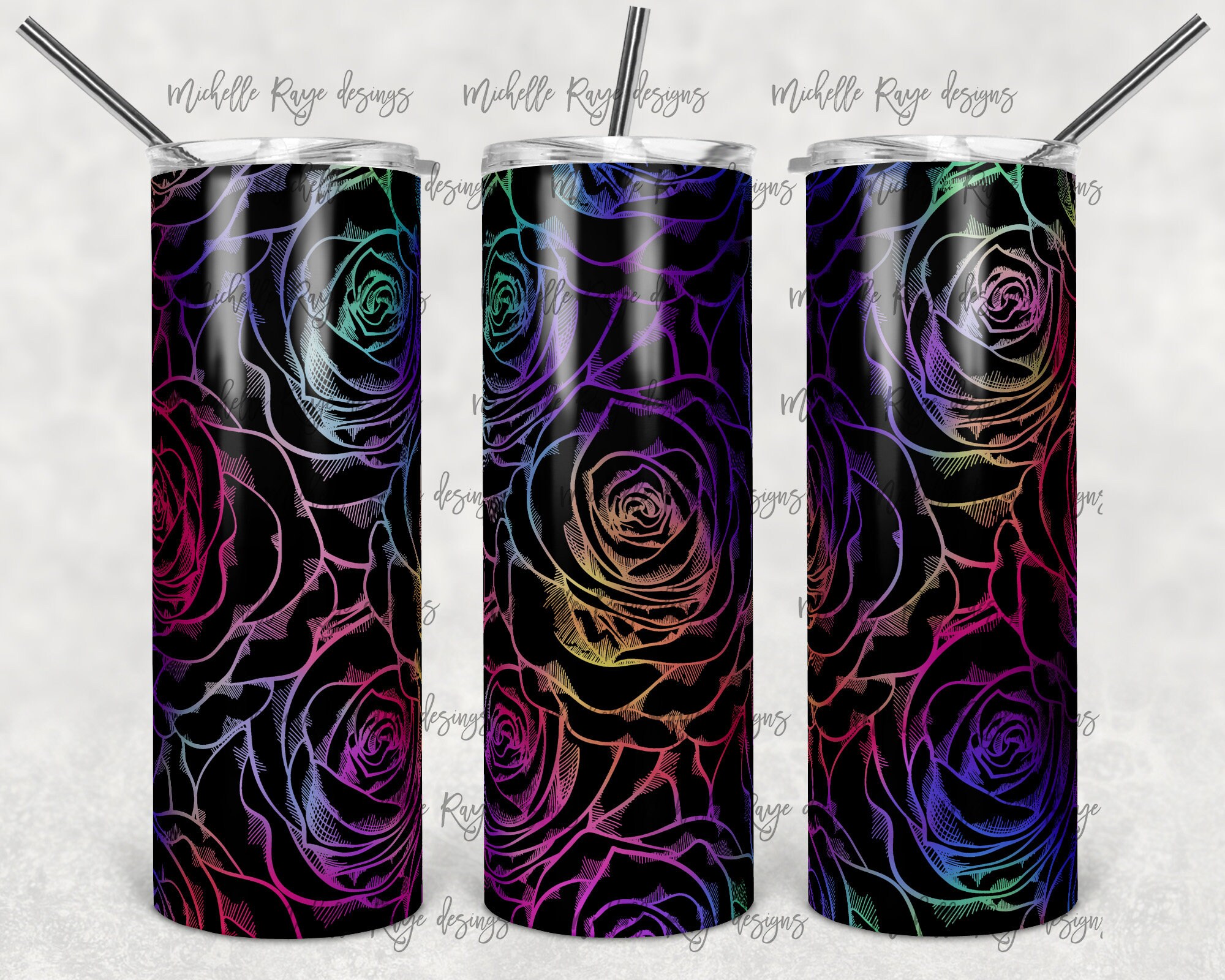 Black Rainbow Ombre Flower Outline Flower Line Drawing Etsy