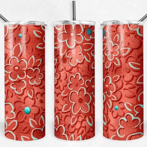 Coral Teal Florals, Skinny Tumblers, 20 oz Tumbler, Instant Download, PNG