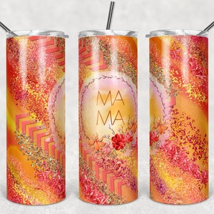 Coral Melon Yellow Floral Milky Way Mama, Skinny Tumblers, 20 oz Tumbler, Instant Download, PNG