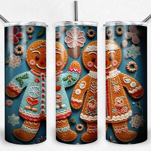 Faux brodé couple Sublimation Tumbler Wrap PNG, 20 oz Skinny Noël hiver Design Wrap, 20 oz texturé mari femme