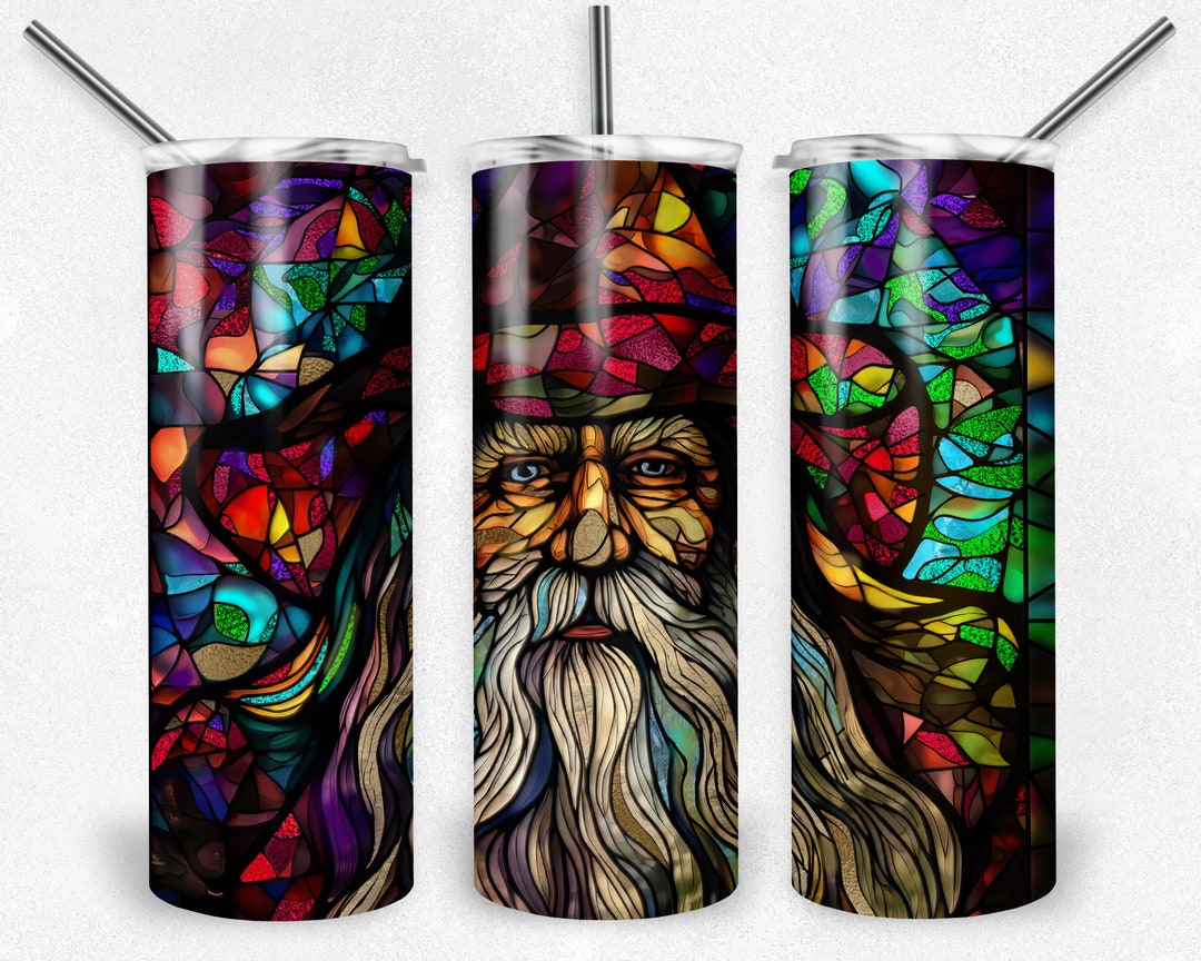 Halloween Stained Glass Wizard PNG Tumbler Wrap Halloween Etsy