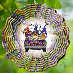 Halloween Gnomes in Truck Wind Spinner, Hanging Wind Spinners for Outdoors, Sublimation Design, Instant Download