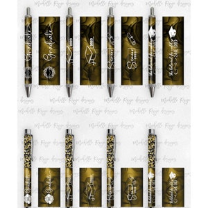 2023 Abschluss PNG Pen Wraps, 2023 Senior Pen Datei, Klasse von 2023, Mockup enthalten, Schulfarben, Schwarzgold Set 1, High School, College