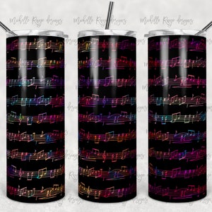 Black and Rainbow Music Notes, Sheet Music, Sublimation, 20 oz Skinny Tumbler, Instant Digital Download