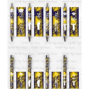 2023 Graduation PNG Pen Wraps Gelb und Blau Set 5,2023 Senior Pen-Datei, Klasse von 2023 Mockup enthalten, Schulfarben, High School, College