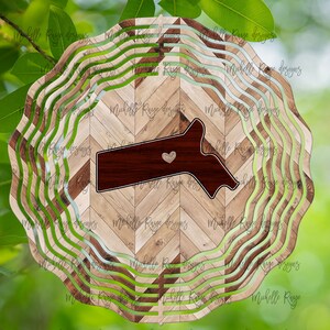 Massachusetts Wood Grain Wind Spinner, Hanging Wind Spinners for Outdoors, Sublimation Design, Instant Download
