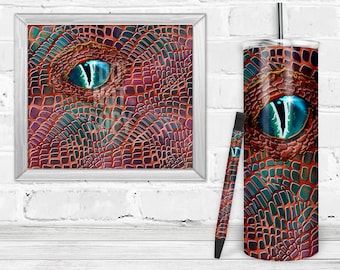 Combo de vaso y pluma de dragón naranja y azul, vaso flaco de 20 oz, diseño de sublimación, descarga digital instantánea