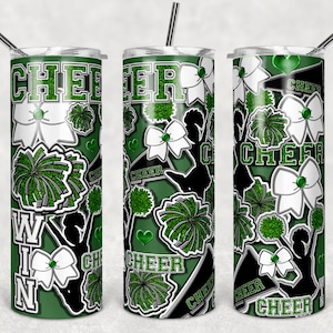 Groene en witte burst cheerleader, magere tuimelaars, 20 oz tuimelaar, instant download, PNG