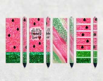 Glitter Watermelon Pen Wrap Set, Spring and Summer Pens, Sublimation Pen Designs, Instant Digital Download, Mockup Included
