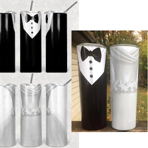 Hochzeit PNG Sublimationsbecher wickeln, Smoking und Hochzeitskleid, Braut-Bräutigam 20 Unze Skinny Tumble Sublimation Design, digitaler Download, PNG,