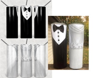 Wedding PNG sublimation tumbler wrap, Tuxedo and Wedding dress, Bride Groom 20 oz Skinny Tumbler Sublimation Design, Digital Download, PNG,