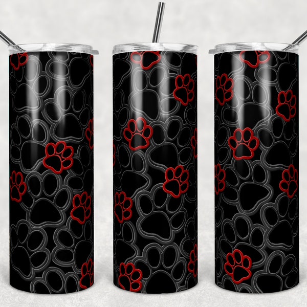 Red and Black Paw Print Burst, Skinny Tumblers, 20 oz Tumbler, Instant Download, PNG