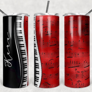 Piano Musical tumbler PNG wrap,  Red gold foil music notes, Piano, sublimation for skinny tumbler, instant download, Music teacher, Teacher