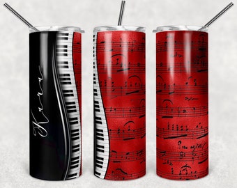 Piano Muzikale tuimelaar PNG wrap, Roodgoudfolie muzieknoten, Piano, sublimatie voor magere tuimelaar, instant download, Muziekleraar, Leraar