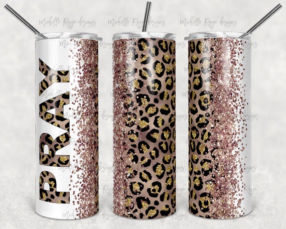 Pink Glitter Leopard Print Pray Sublimation 20 Oz Skinny | Etsy