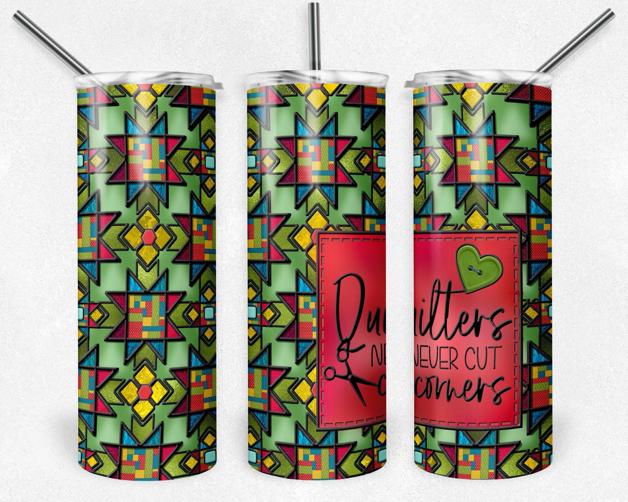 Christmas Quilt Stained Glass, Quilters Never Cut Corners, Skinny