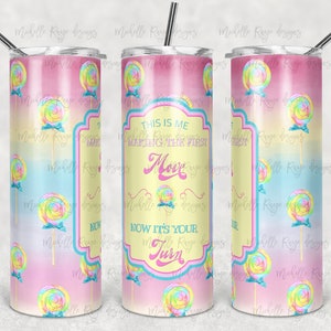 Candy Lollipop, Label, Jouw beurt, Pastel Aquarel Regenboog, Sublimatie, 20 oz Skinny Tumbler, Instant Download