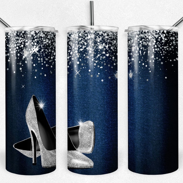 High Heels with Denim and Diamonds, Skinny Tumblers, 20 oz Tumbler, Instant Download, PNG