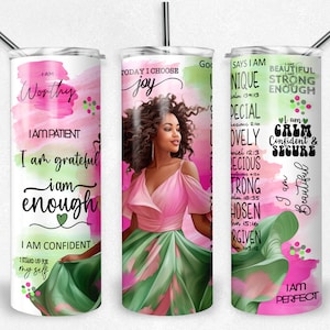 Selbstliebe Affirmation PNG Sublimation Becher wrap, African American Black Woman, 20 oz Skinny Tumbler Datei, inspirierend, Instant download