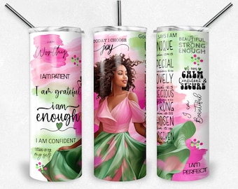 Self Love Affirmation PNG Sublimation tumbler wrap, African American Black Woman, 20 oz Skinny Tumbler file, Inspirational, Instant download