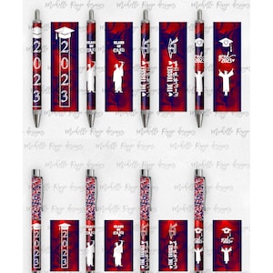 2023 Abschluss PNG Pen Wraps Rot und Blau Set 5,2023 Senior Pen Datei, Klasse von 2023 Mockup enthalten, Schulfarben, High School, College