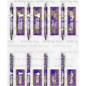 2023 Graduation PNG Pen Wraps Lila und Gold Set 3,2023 Senior Pen-Datei, Klasse von 2023 Mockup enthalten, Schulfarben, High School, College