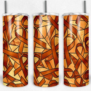Orange Ribbon Awareness Stained Glass, Kidney Cancer, Leukemia, Skinny Tumblers, 20 oz Tumbler, Instant Download