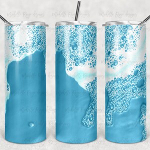 Power Wash and Bubbles, Azul claro, Jabón y espuma, Sublimación, Vaso delgado de 20 oz, Descarga digital instantánea