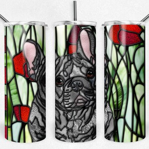 French Bulldog - Grey Coat Brown Eyes Stained Glass PNG Sublimation Wrap, 20oz Tumbler Design, Frenchie, Digital Download, PNG Dog Mom,JPG