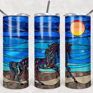 Horse Stained Glass, Skinny Tumblers, 20 oz Tumbler design, Instant Download,  Horse lover, Western Pony,  Mosaic Glass