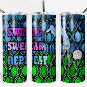 Golfing Swing Swear Repeat Vitral, golfe feminino, esportes, copos magros, copo de 20 onças, download instantâneo