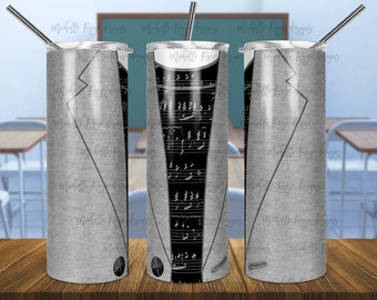 Male Teacher, Music, Black, Sheet Music, Notation, 20 oz Skinny Tumbler, Sublimation Design, Digital Download PNG, Instant DIGITAL ONLY