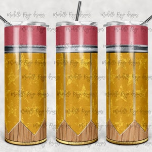 Teacher, Men&#39;s Pencil Stars, Yellow, 20 oz Skinny Tumbler, Sublimation Design, Digital Download PNG, Instant DIGITAL ONLY