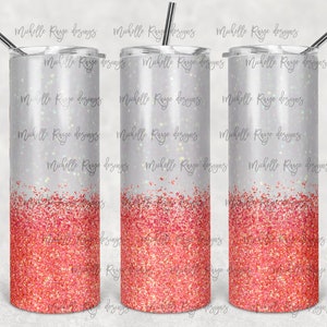 Coral Glitter Ombre, Skinny Tumblers, 20 oz Tumbler, Instant Download, PNG