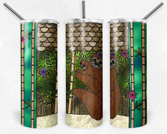 Stained Glass Sloth Scene Sublimation 20 Oz. Skinny - Etsy
