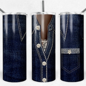 Denim Jacket Diamonds Pearls and Lace, Sublimation Design, 20 oz Skinny Tumbler, Instant Digital Download