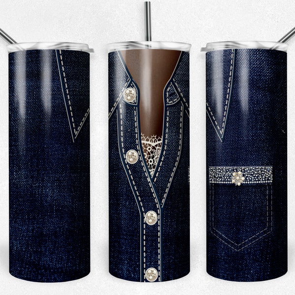 Denim Jacket Diamonds Pearls and Lace, Sublimation Design, 20 oz Skinny Tumbler, Instant Digital Download