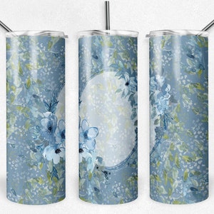 Blue and White Floral Blank, Skinny Tumblers, 20 oz Tumbler, Instant Download, PNG