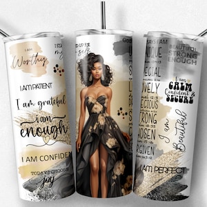 Self Love Affirmation PNG Sublimation tumbler wrap, Afro-Américain, Femme noire, fichier Skinny Tumbler de 20 oz, Inspirant, Instantané