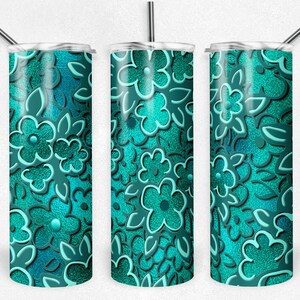 Teal Florals, Skinny Tumblers, 20 oz Tumbler, Instant Download, PNG
