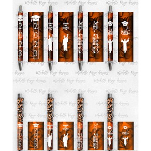 2023 Abschluss PNG Pen Wraps Orange und Schwarz Set 5,2023 Senior Pen Datei, Klasse von 2023 Mockup enthalten, Schulfarben, High School, College